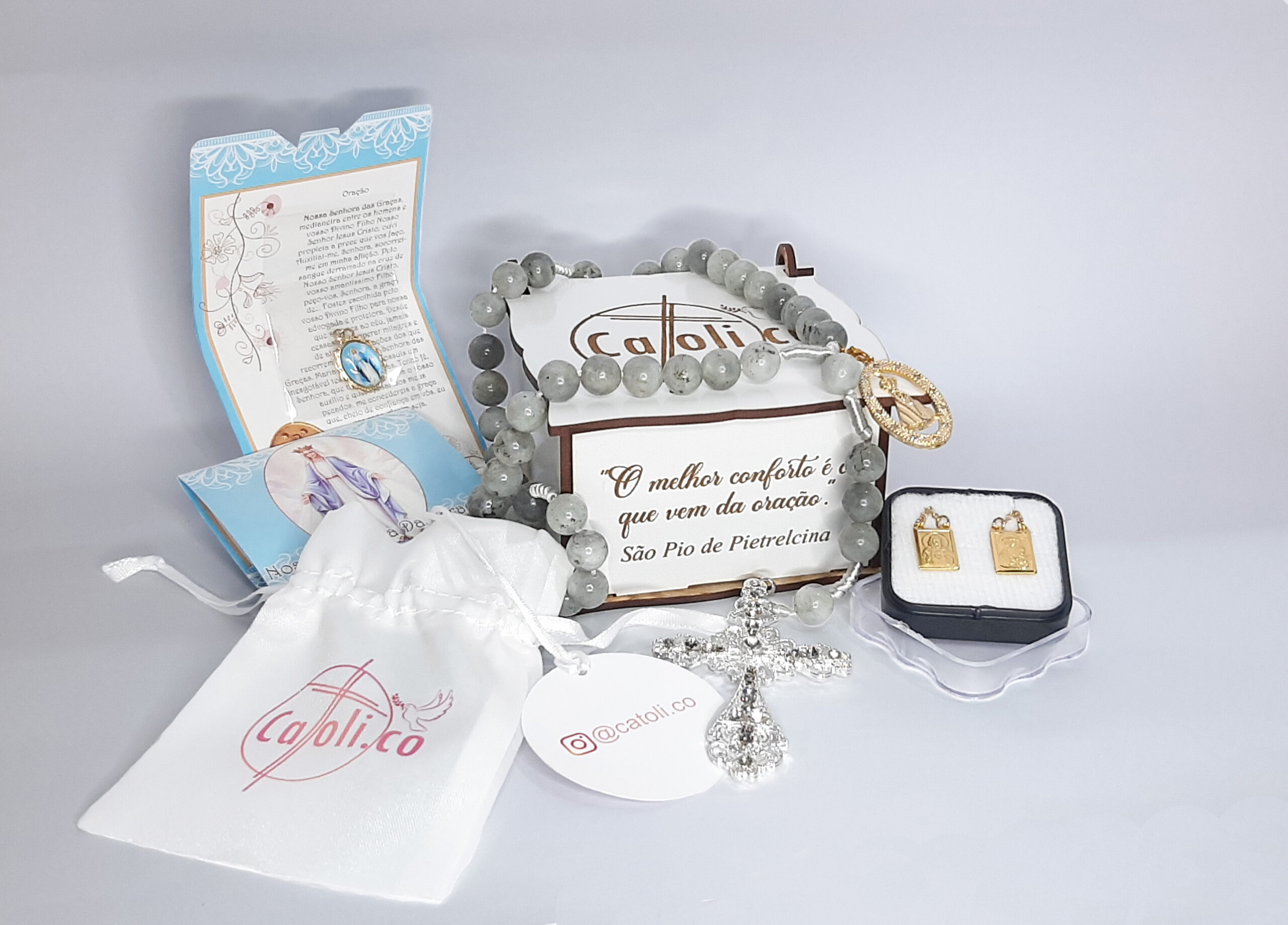 Kit completo e exclusivo Terço em Pedra Natural Labradorita